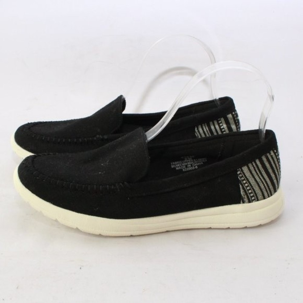 Minnetonka Discover Classic Black Woven Slip On Loafer Flat Shoes Size 9 Easy On